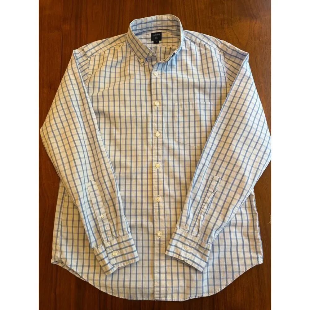 J.Crew Men's Cotton Blue & White Windowpane Plaid Button Down Shirt - Size M